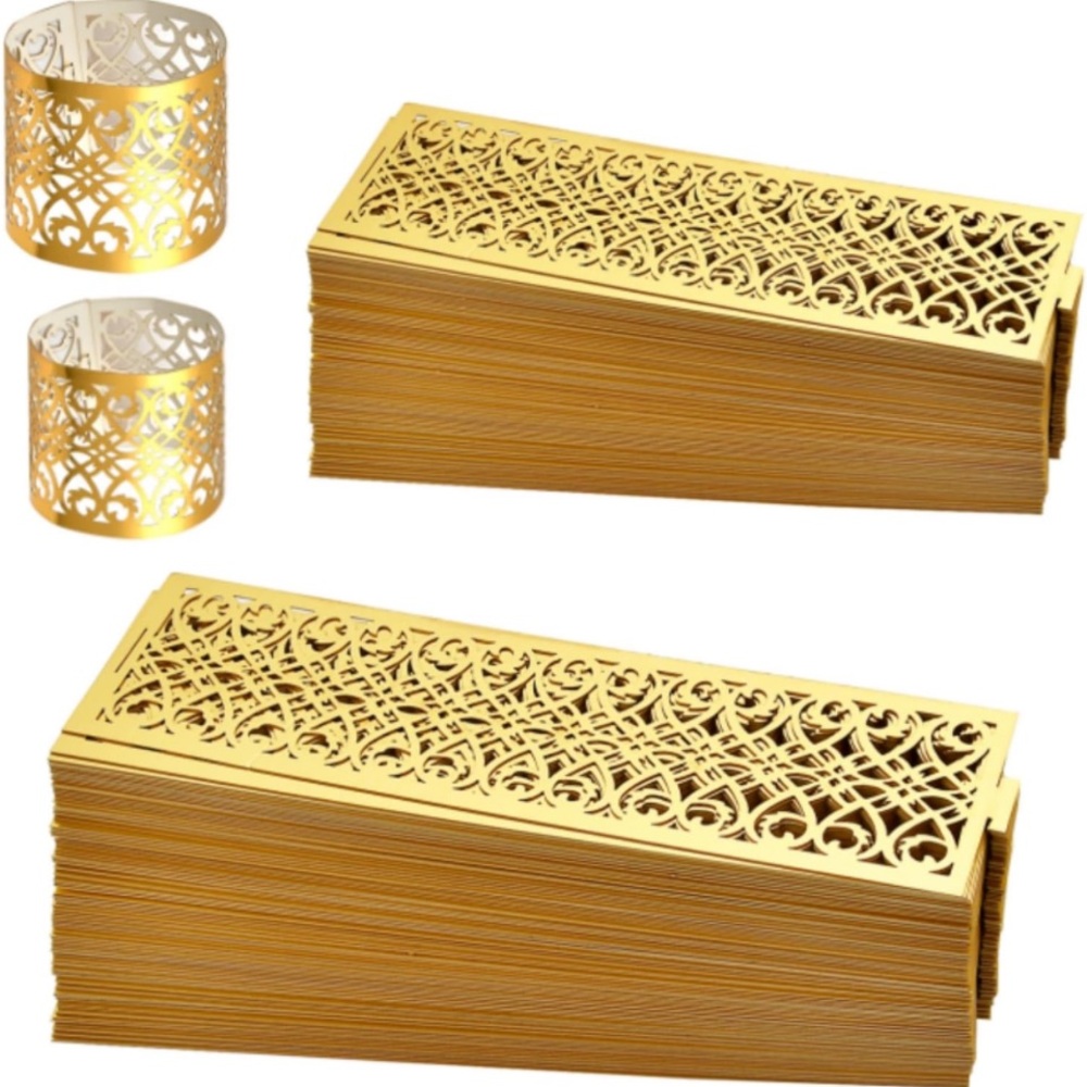 Akimino 150 Laser Cut Napkin Bands 1.9” x 6.6” Gold NEW Unused